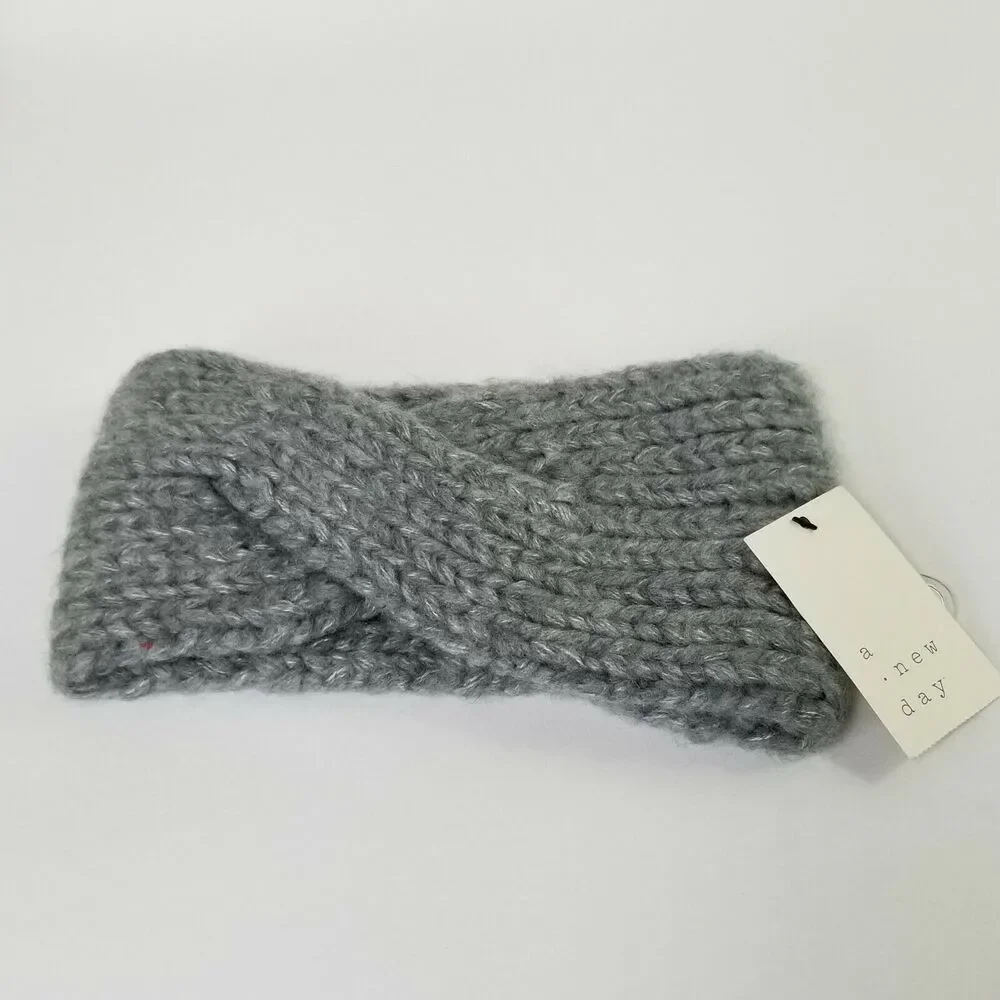 A New Day Womens Knit Crossover Headband Grey One Size NWT Hair Accessory